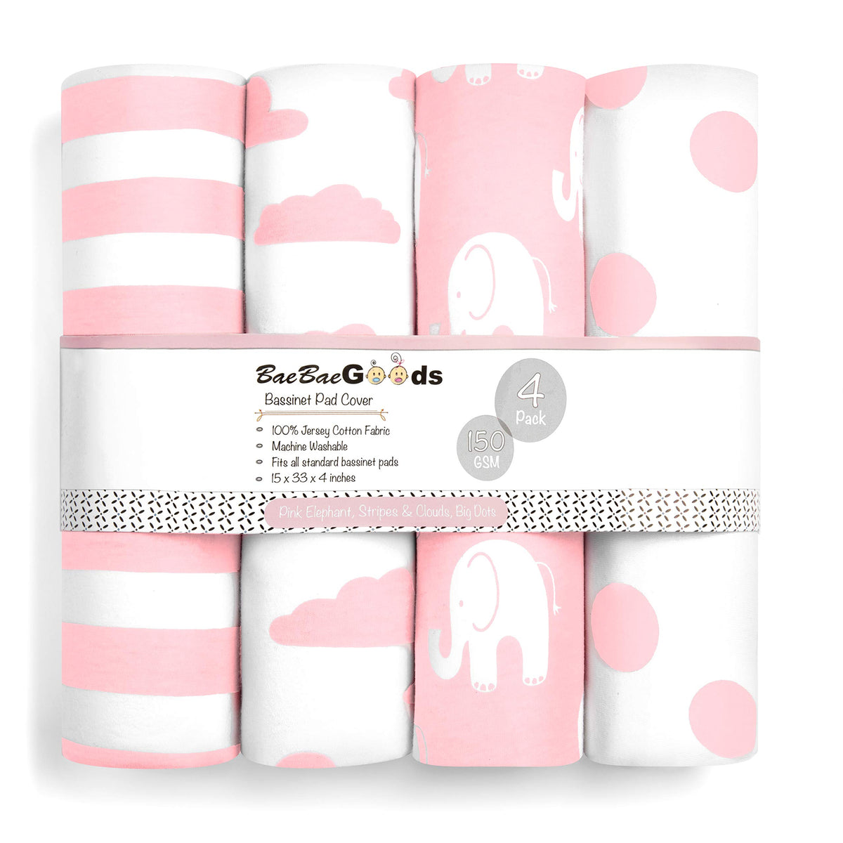 BaeBae Goods bassinet Elephants folded for easy storage and baby comfort.