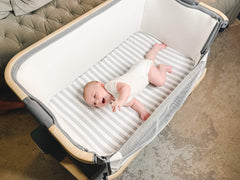 Baebae Goods four-pack bassinet sheets neatly stacked for easy setup