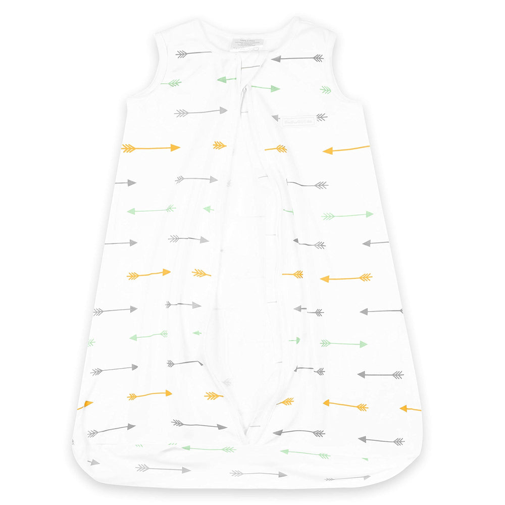 BaeBae Goods sleeping bag in crib illustrating snug fit and no loose blankets.