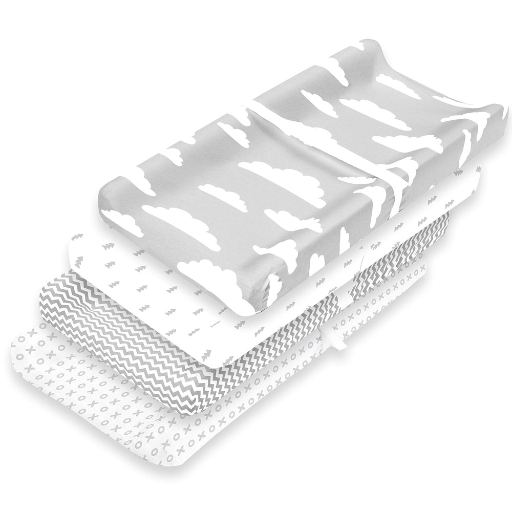 BaeBae Goods changing pad cover 4 pack grey white prints offering gentle, breathable comfort.