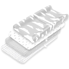 BaeBae Goods changing pad cover 4 pack grey white prints offering gentle, breathable comfort.