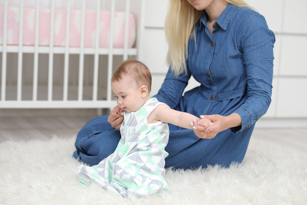 BaeBae Goods cotton infant sleeping bag closeup fabric showing breathable material.
