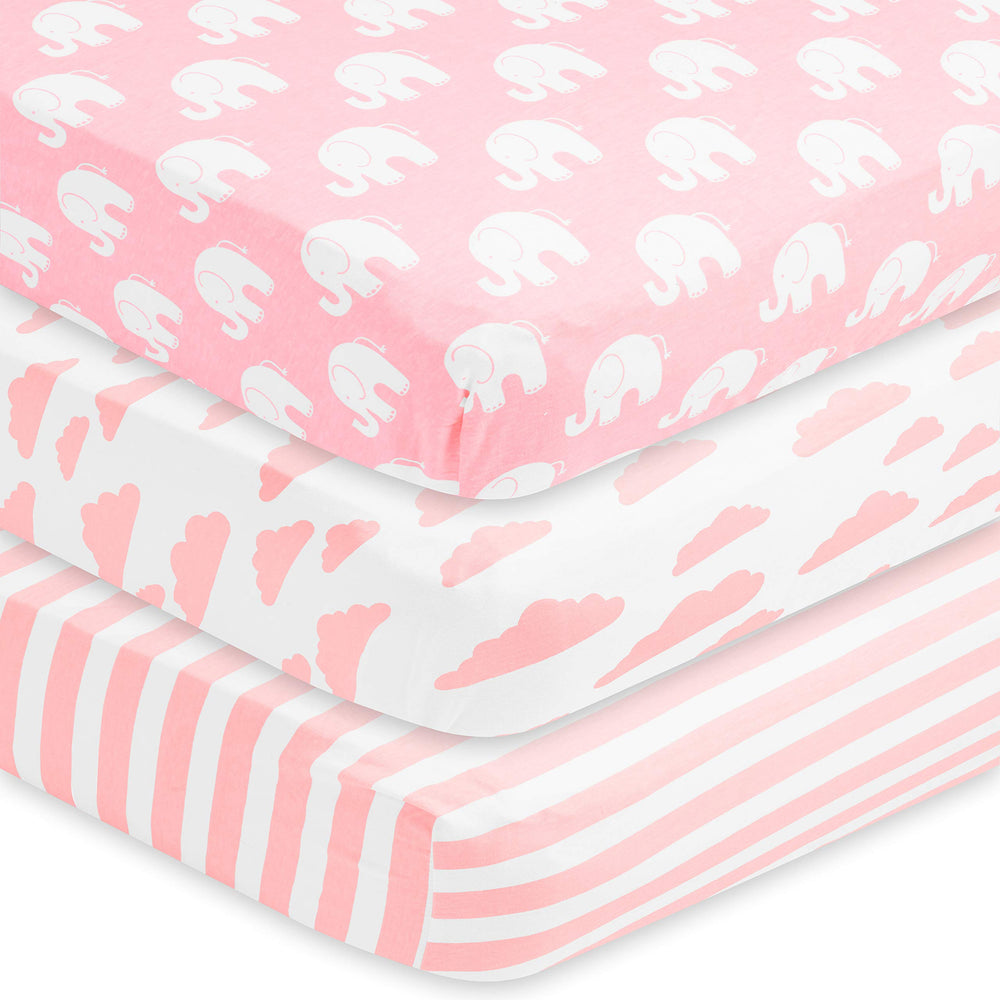 BaeBae Goods fitted sheets pink elephants design offer soft, breathable sleep for baby