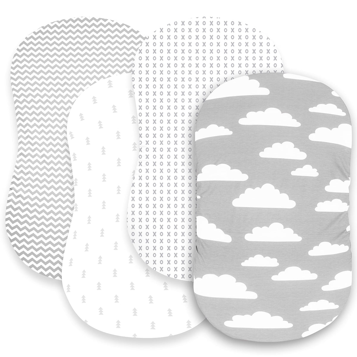 BaeBae Goods premium bassinet sheet set 4-pack packaging — easy night-time changes.