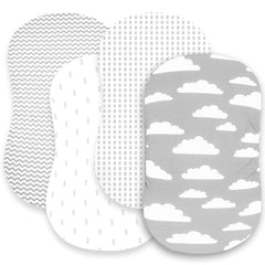 BaeBae Goods premium bassinet sheet set 4-pack packaging — easy night-time changes.