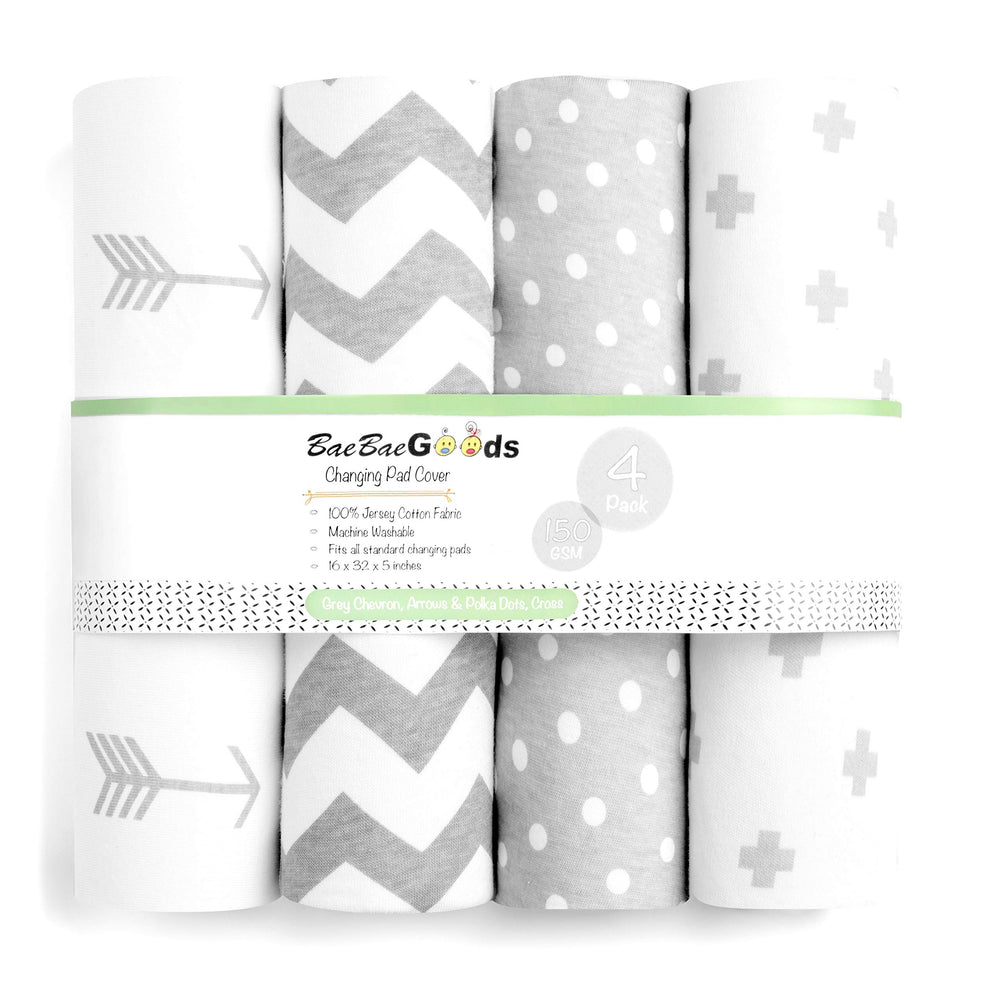 BaeBae Goods changing pad cover in grey-white jersey 4-pack setup for easy nursery rotation