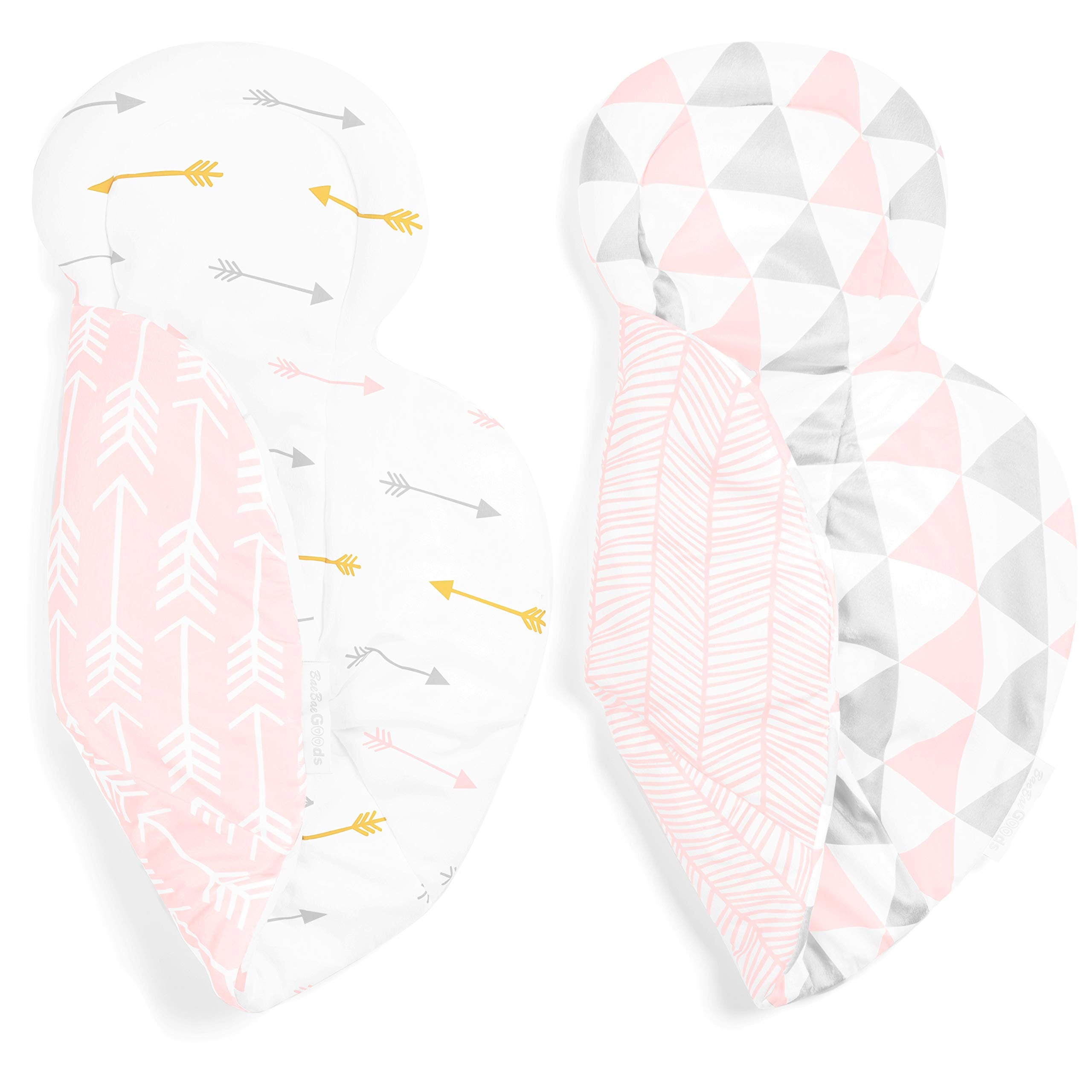 BaeBae Goods reversible car seat insert showcases dual designs for versatile styling and quick cleanup.