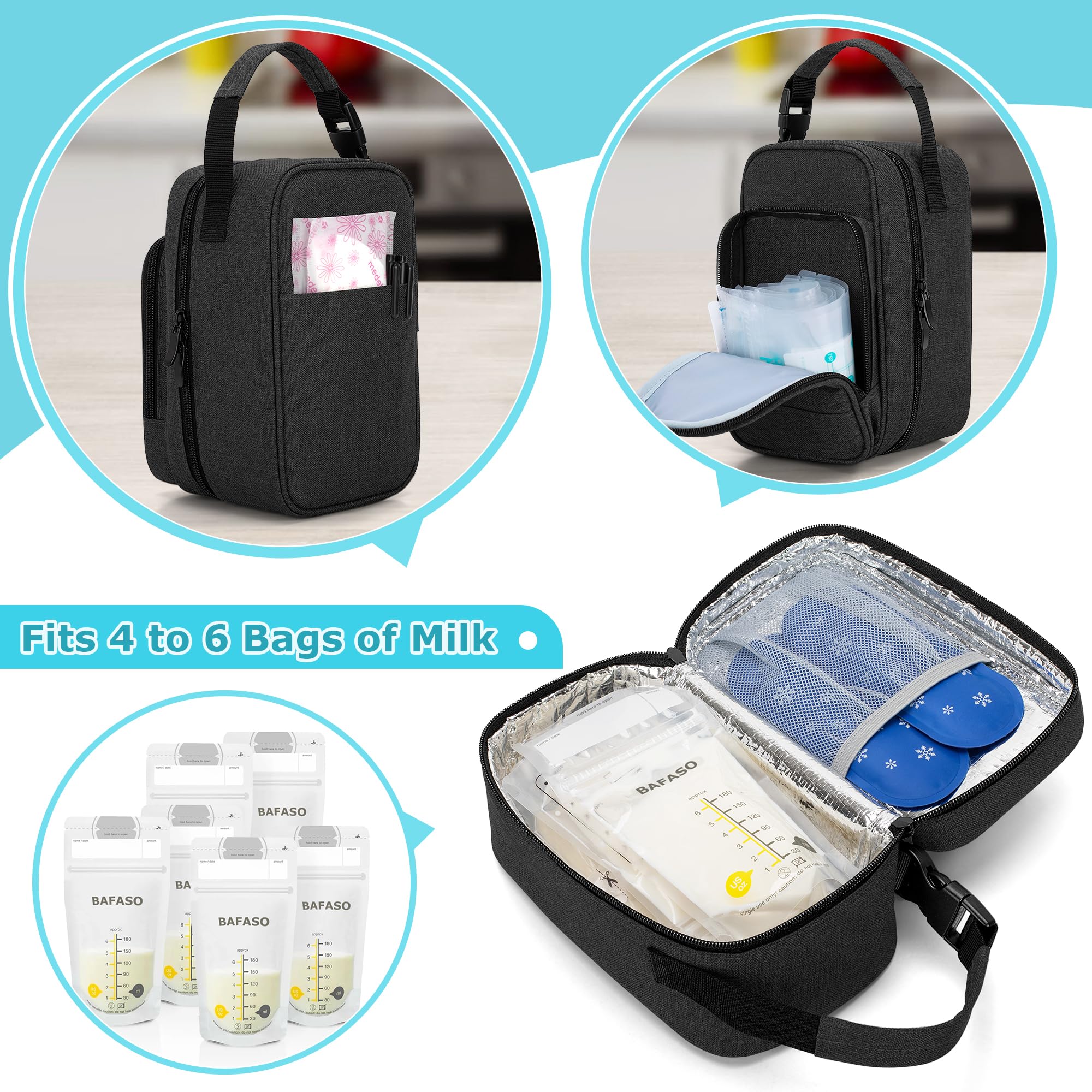 BAFASO cooler main compartment shows space for six 6–8 oz bags.