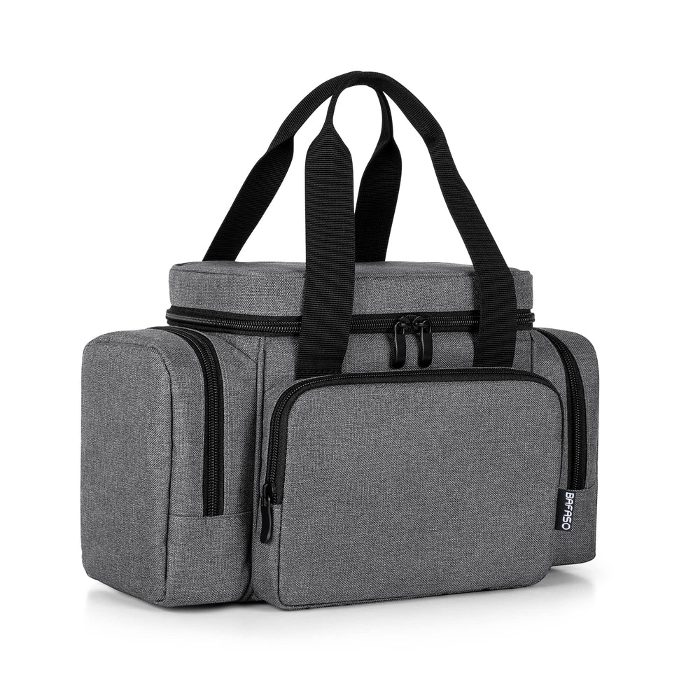BAFASO gray bag used for on-the-go pumping scenarios.