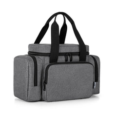 BAFASO insulated wearable breast pump bag gray front view with secure pump compartment.