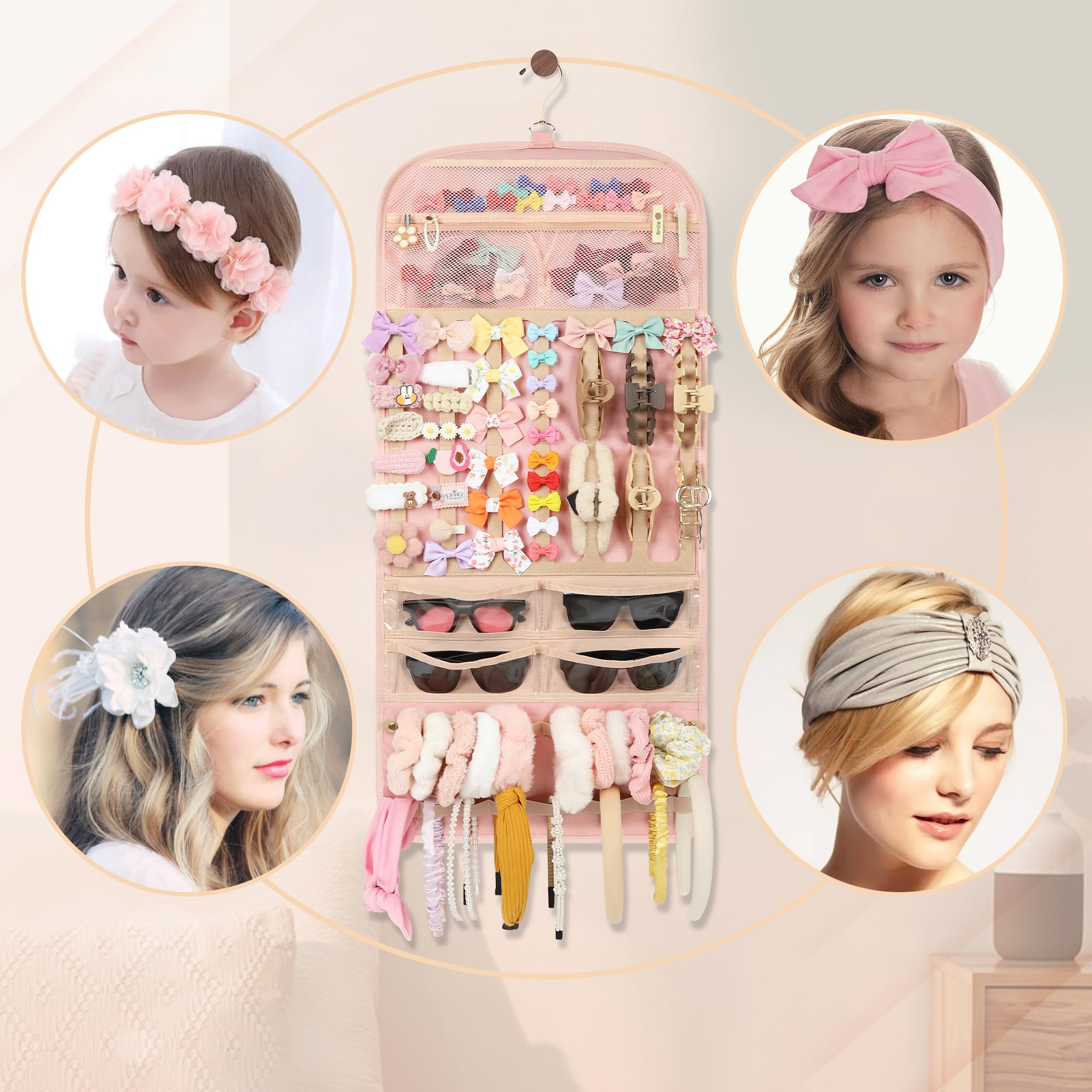 Bagmoly headband-clip mesh storage pink supports quick access to accessories