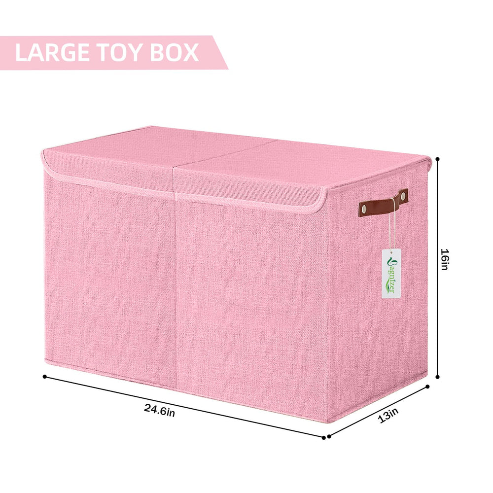Bagnizer durable linen toy bin with sturdy handles for easy transport.