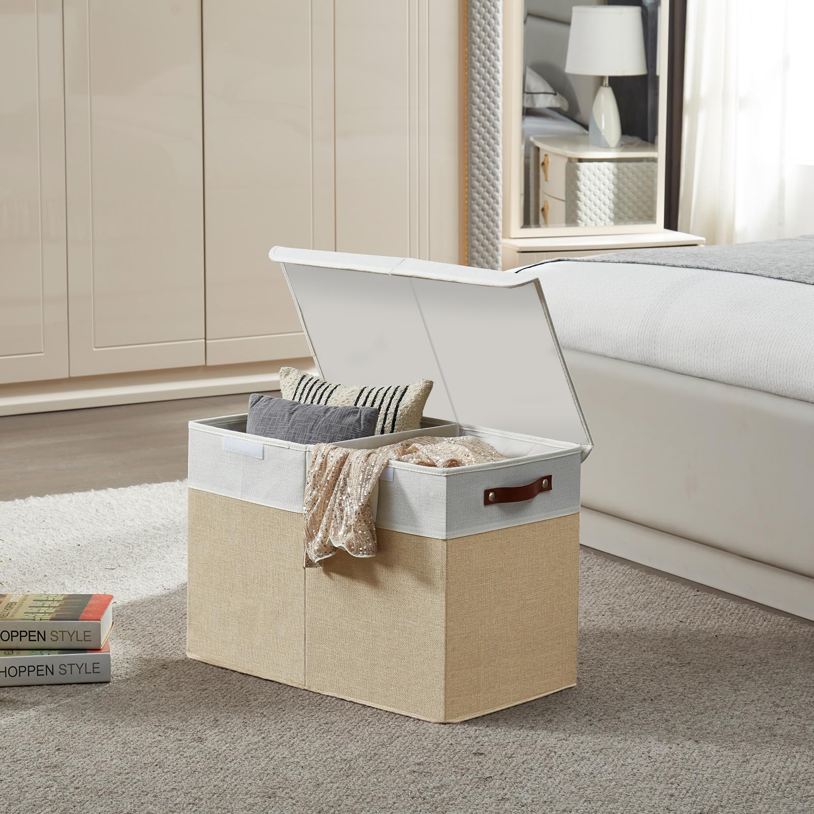 Bagnizer large toy storage box beige and white finish fits nursery decor
