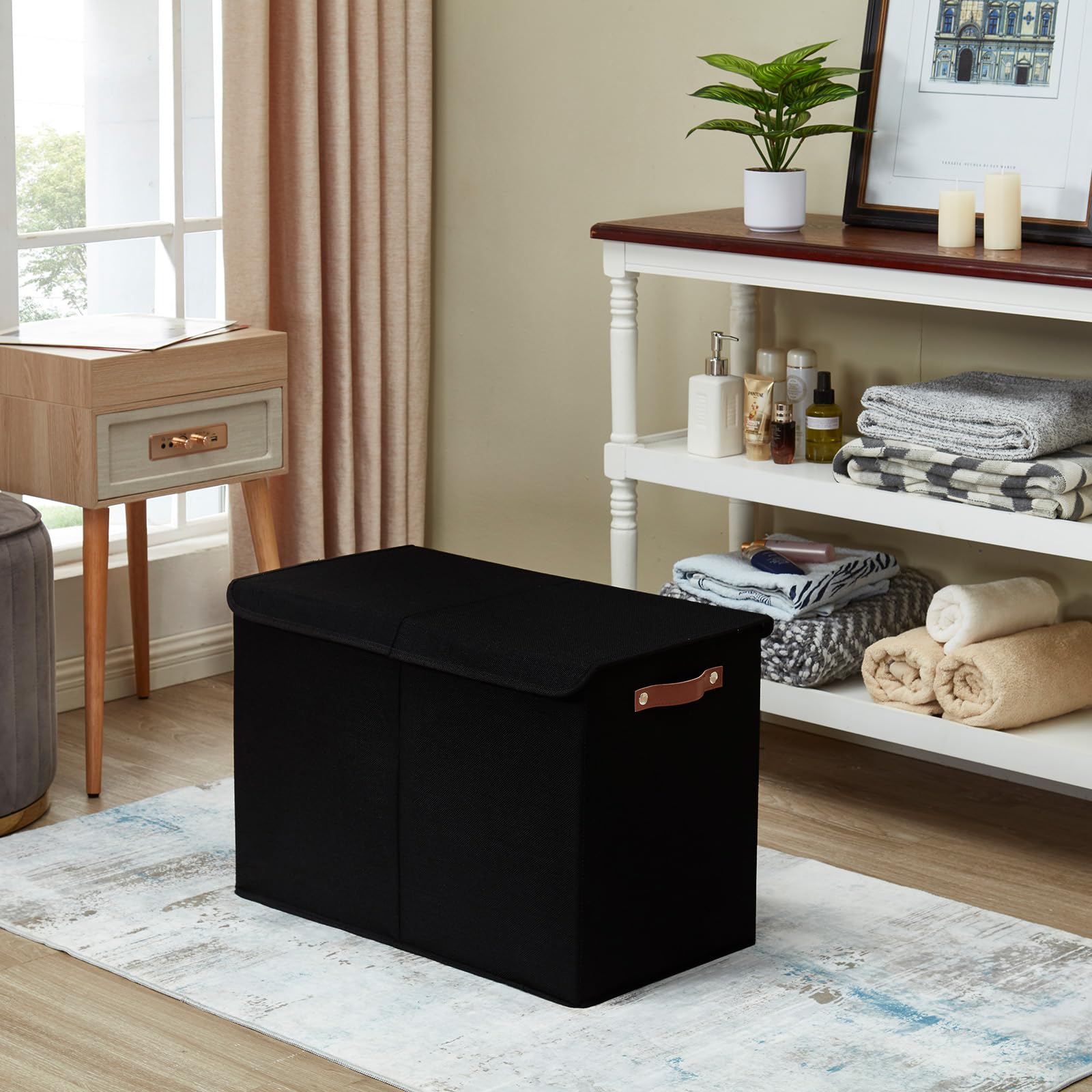Bagnizer large toy storage box closeup shows durable linen fabric.