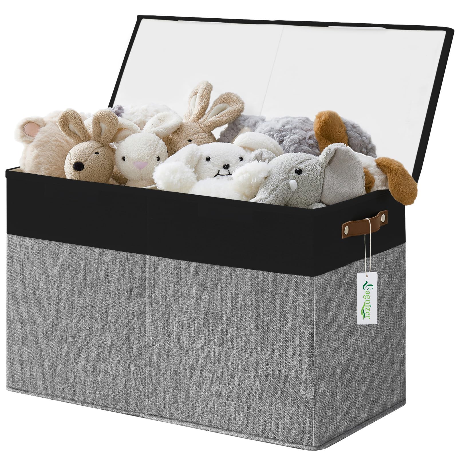 Bagnizer Large Toy Storage Box gray-black front view for clutter-free playroom organization