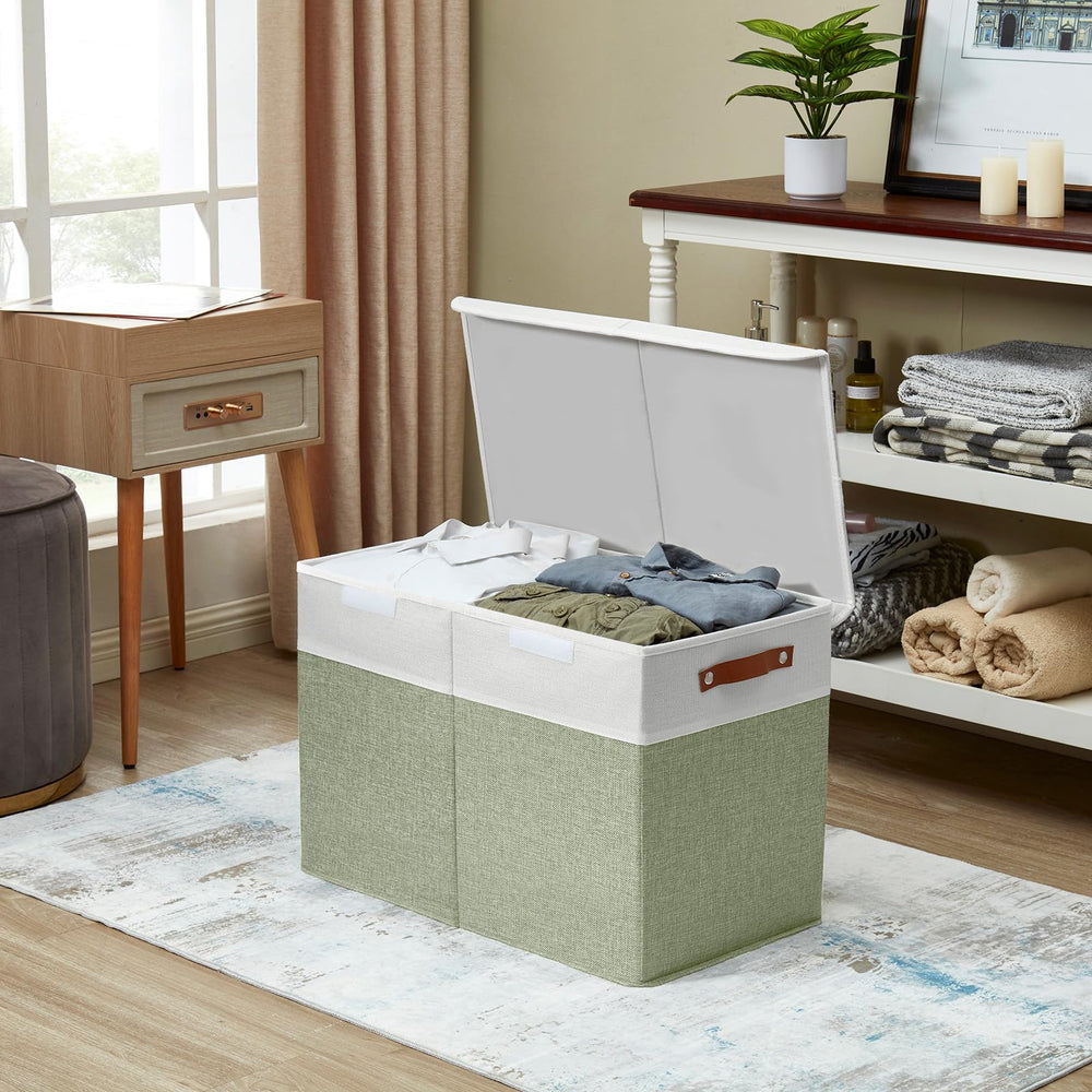 Bagnizer toy box in playroom demonstrates versatile storage and neutral green-white design