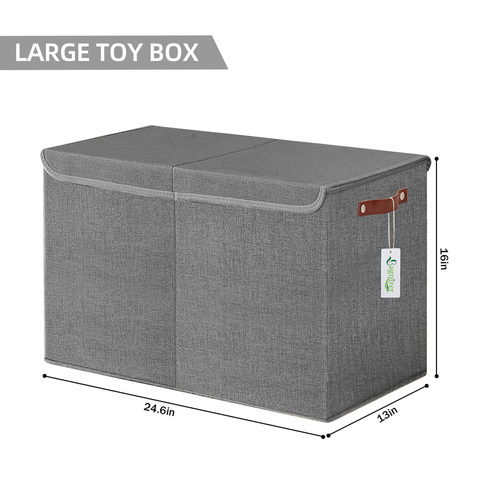 Bagnizer toy storage with divider open reveals two compartments for quick sorting.