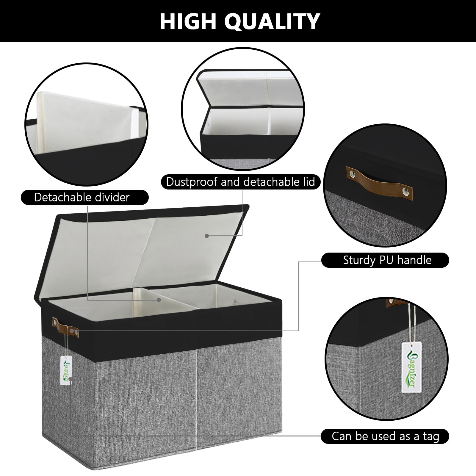 Bagnizer Large Toy Storage Box removable divider showing two compartments