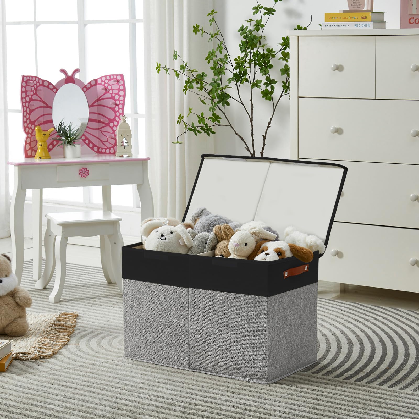 Bagnizer Large Toy Storage Box with sturdy PU handles for easy maneuverability