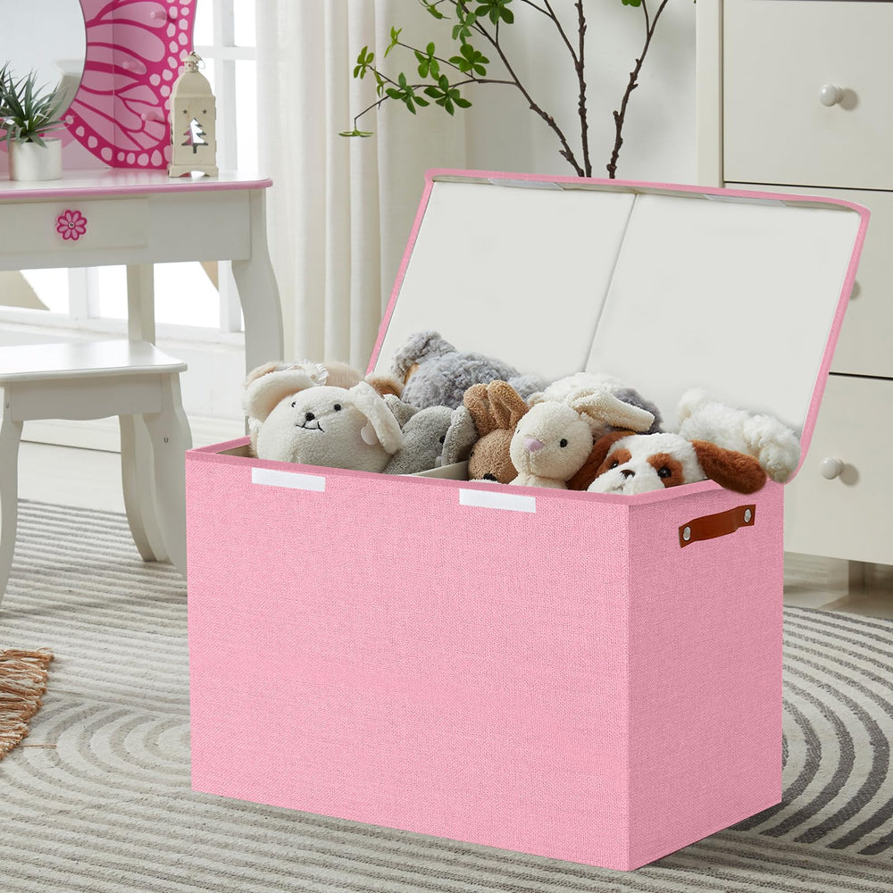 Bagnizer toy storage box with dust cover protects belongings from dust.