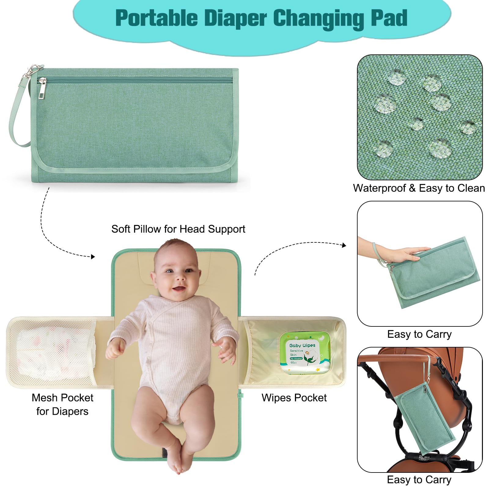 BAGPARKK diaper bag green laptop pocket view demonstrates work ready storage for devices.