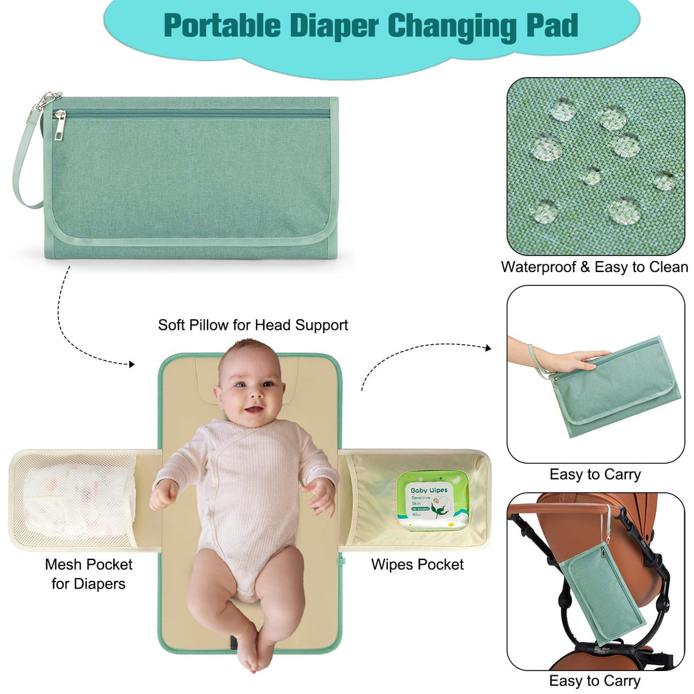 BAGPARKK diaper bag green laptop pocket view demonstrates work ready storage for devices.