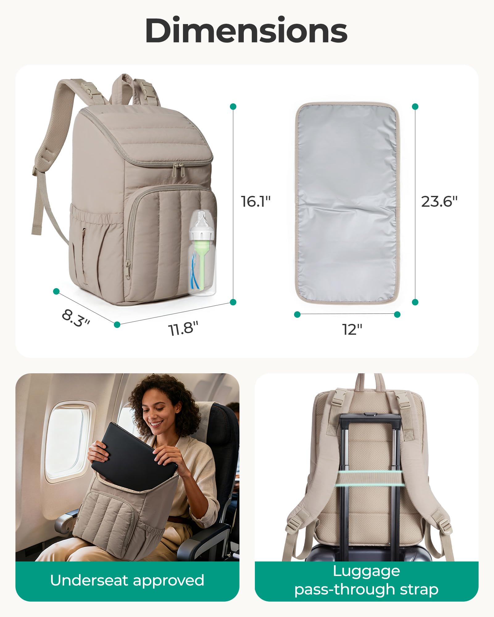 BAGSMART Diaper Backpack changing pad enables on-the-go changes.