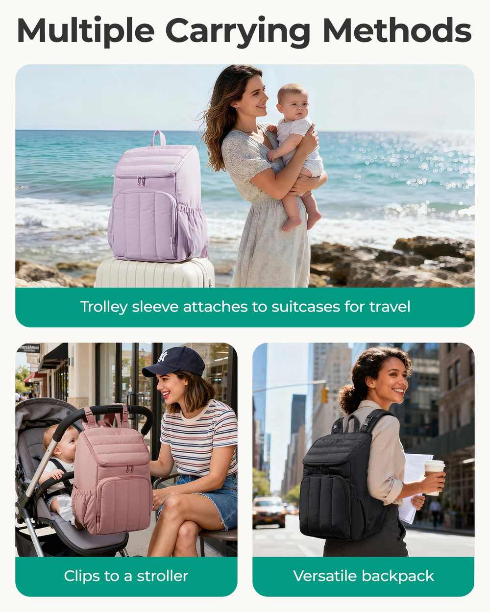BAGSMART diaper backpack includes portable changing pad for on-the-go changes