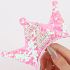 BAHABY 2nd birthday headband with pearls and rhinestones for milestones