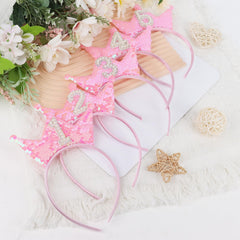 BAHABY pink-sequin crown closeup showing shimmer detail