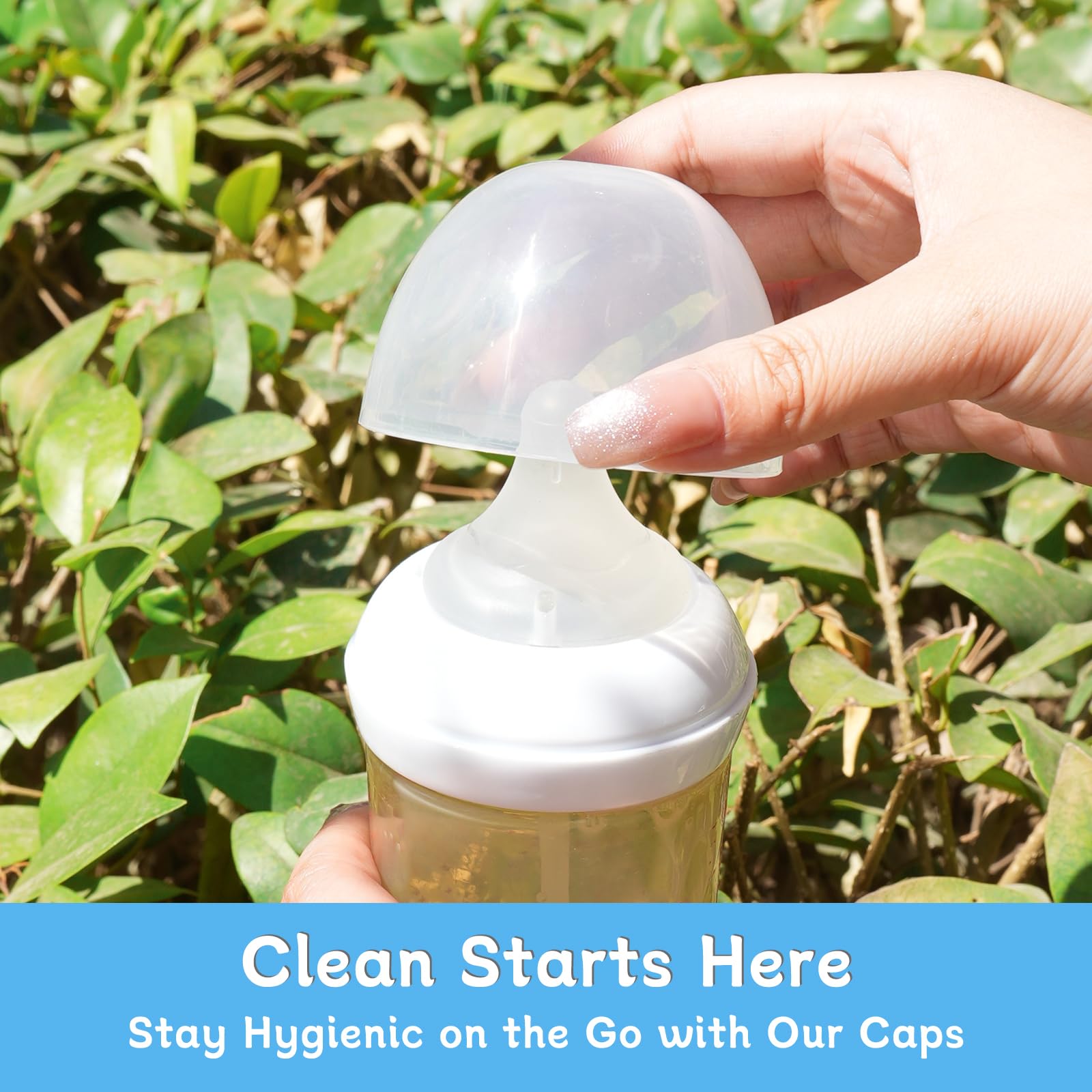 Bahforam baby bottle lid on bottle close-up shows secure fit for Philips Avent natural bottles