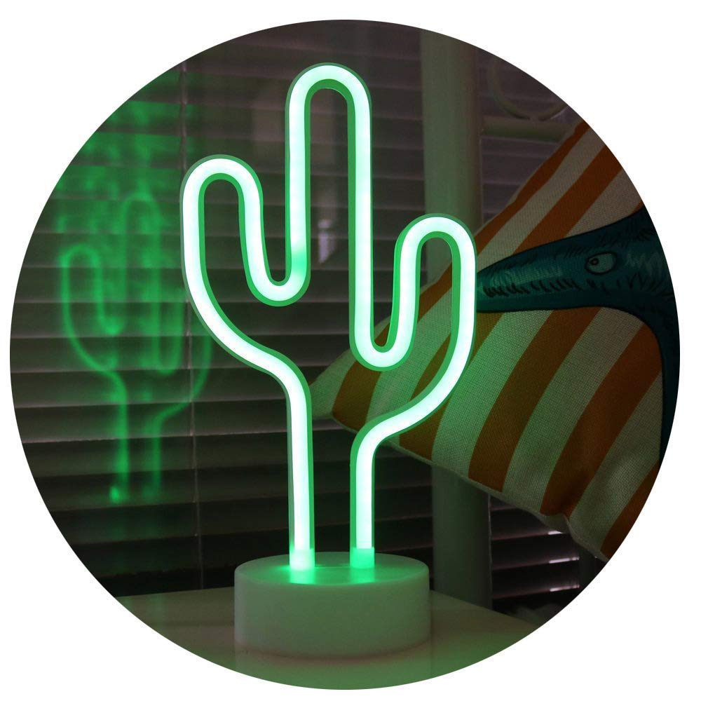 Bailey green cactus neon light close-up showing durable ABS construction