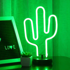 Bailey green cactus neon light on desk setup for cozy workspace lighting