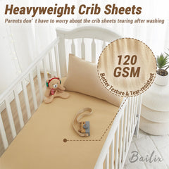 Bailix 2pc crib sheets neutral cream coffee pack shows versatile bedding set.