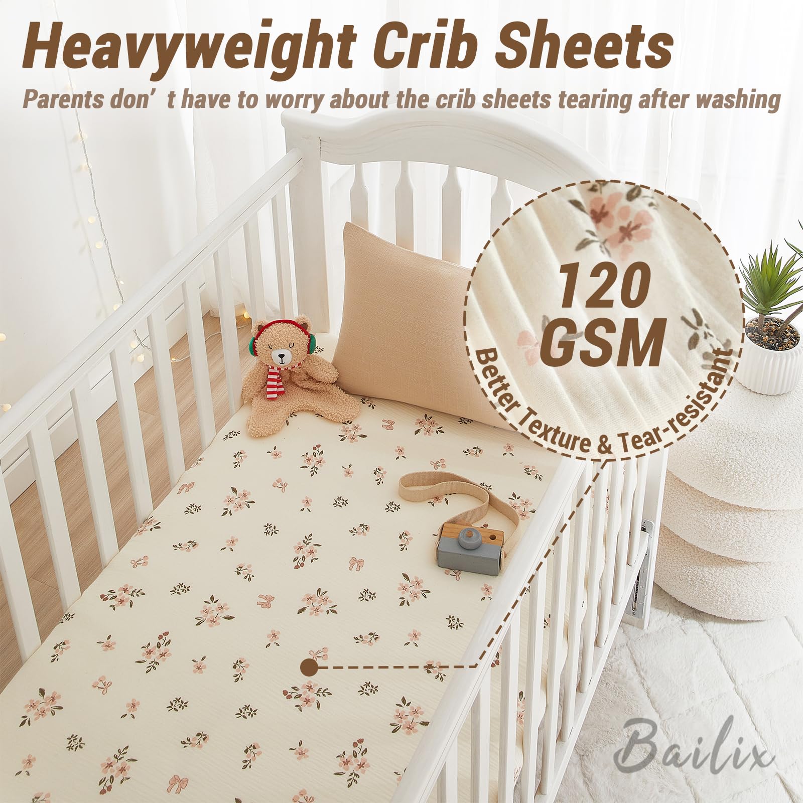 Bailix heavyweight muslin crib sheet edge elastic 360-fit