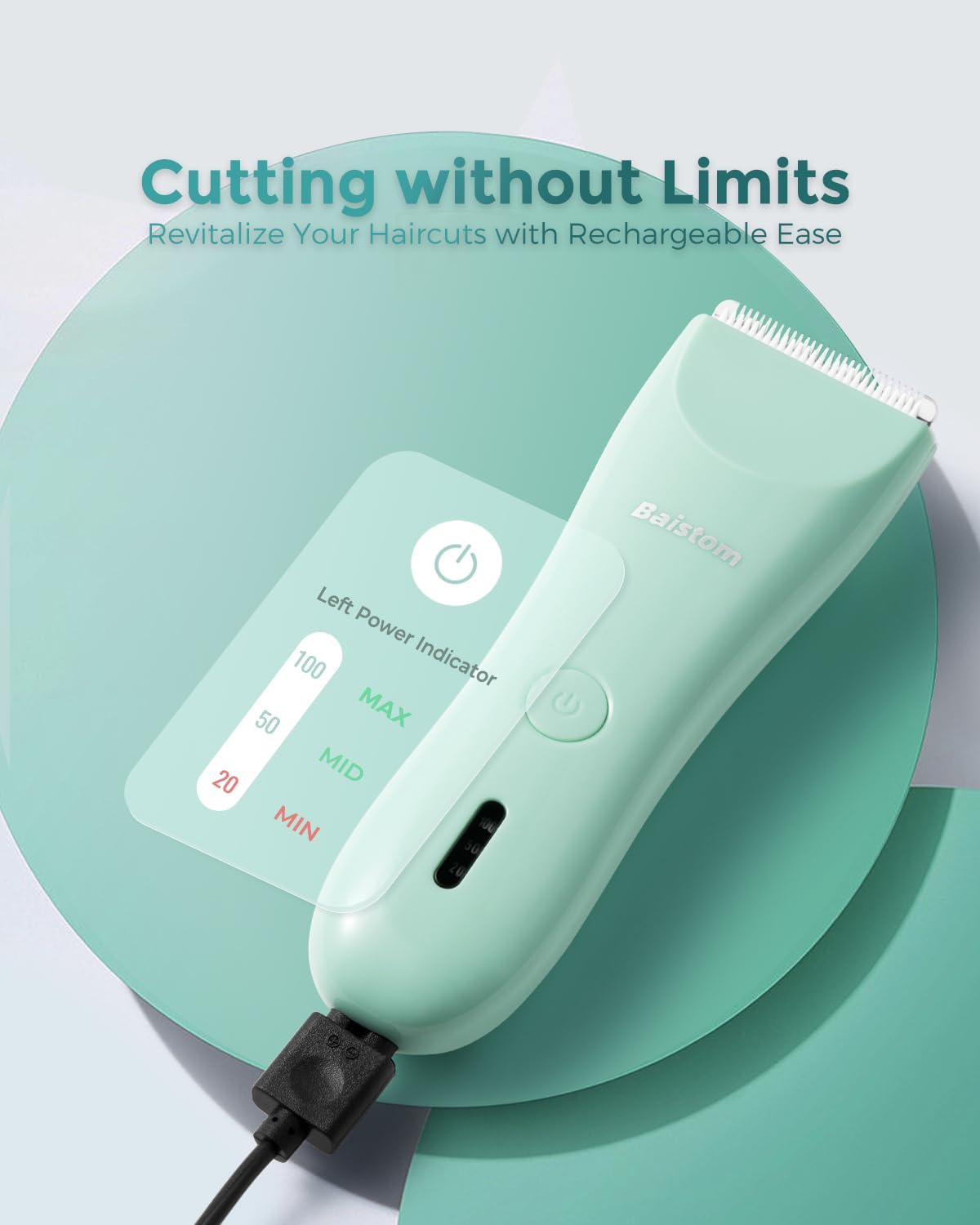 Baistom Baby Hair Clippers waterproof image suggests IPX-7 rinse-friendly head cleaning