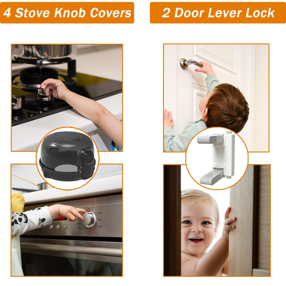 Baitiny Baby Proof Kit door lever lock prevents climbing access to rooms.