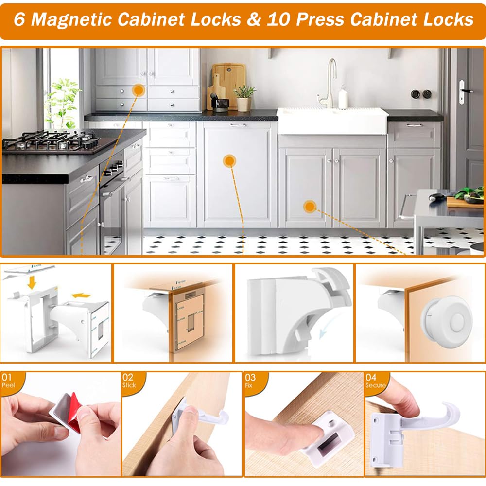 Baitiny Baby Proof Kit invisible cabinet locks blend with furniture for safety.