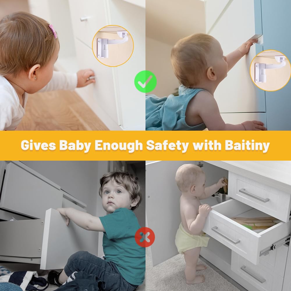 Baitiny cabinet latch installed in kitchen or bathroom.