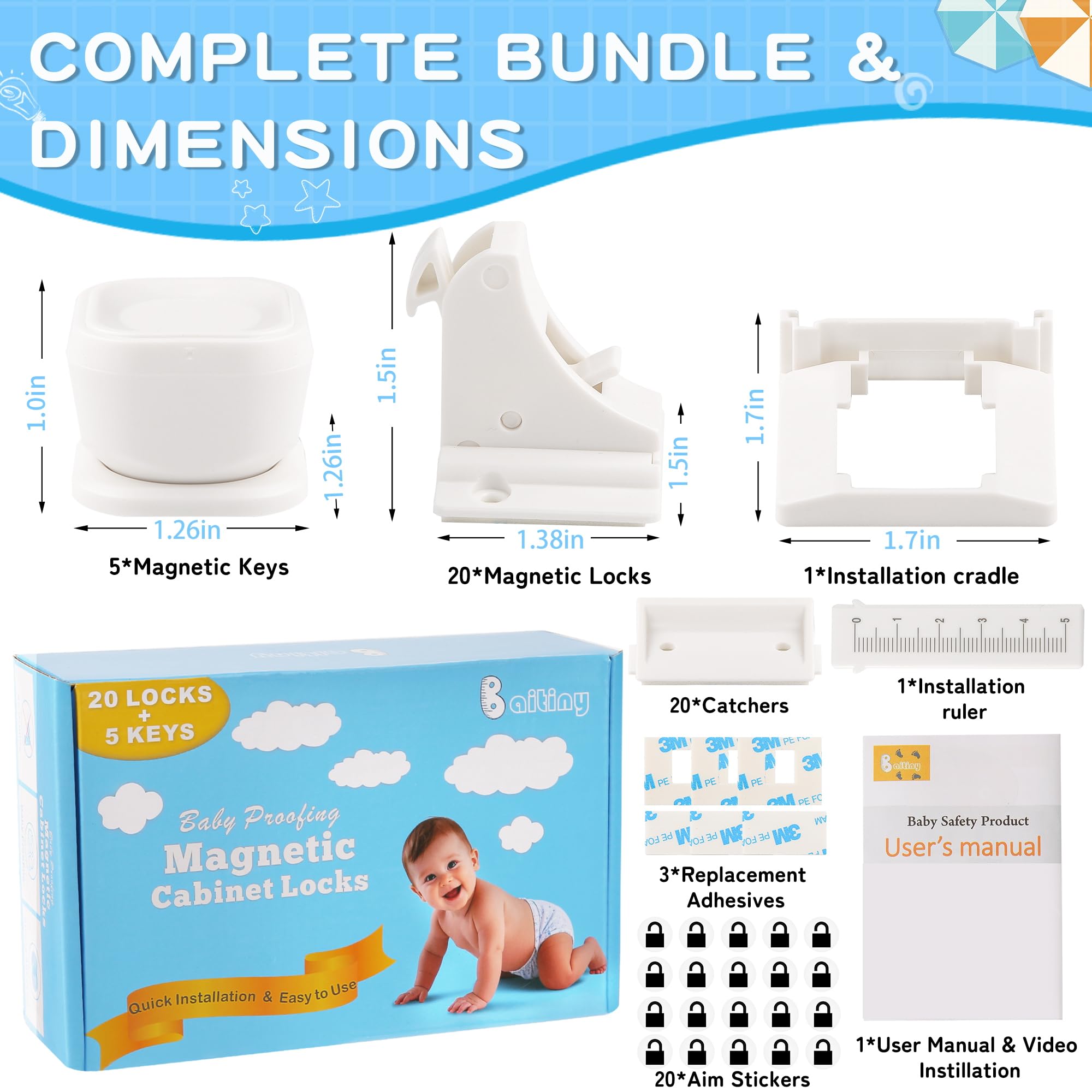 Baitiny cradle-design magnetic locks highlight easier installation.