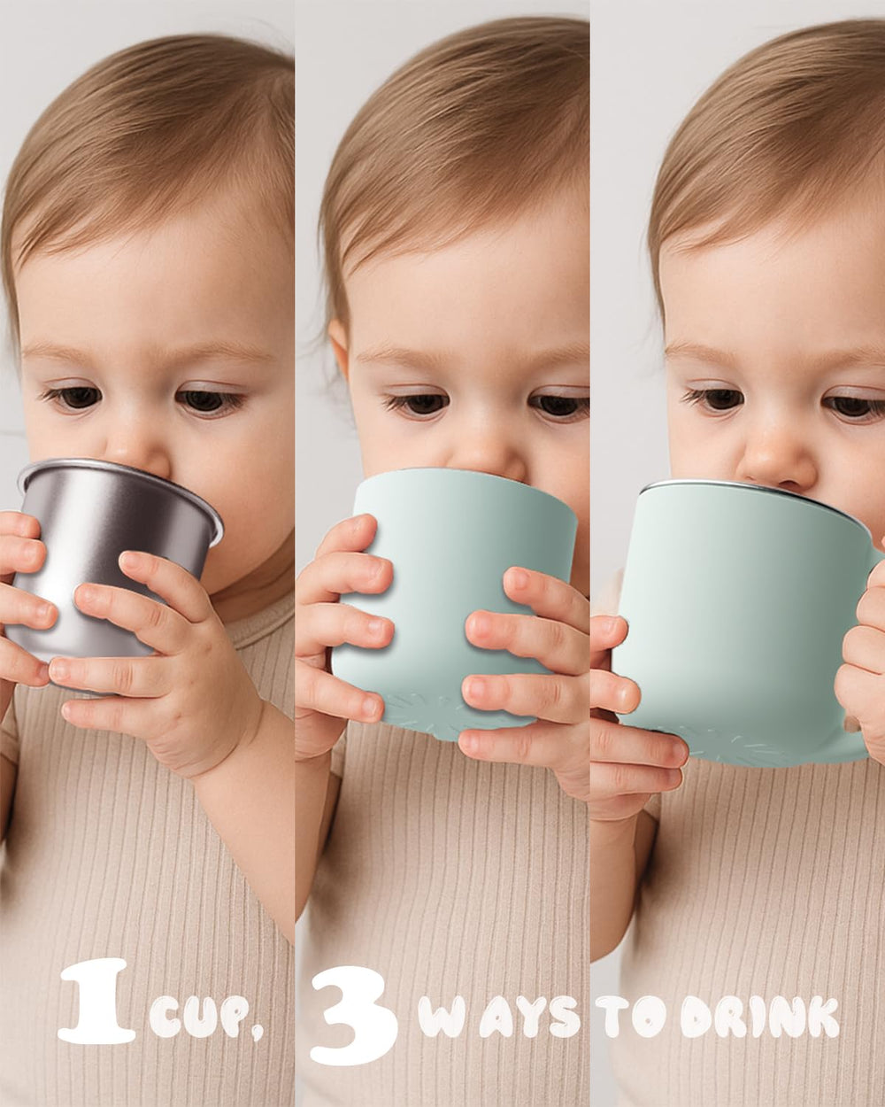 Bakpoco 2-in-1 open toddler cups 3-in-1 drinking options for flexible sipping.