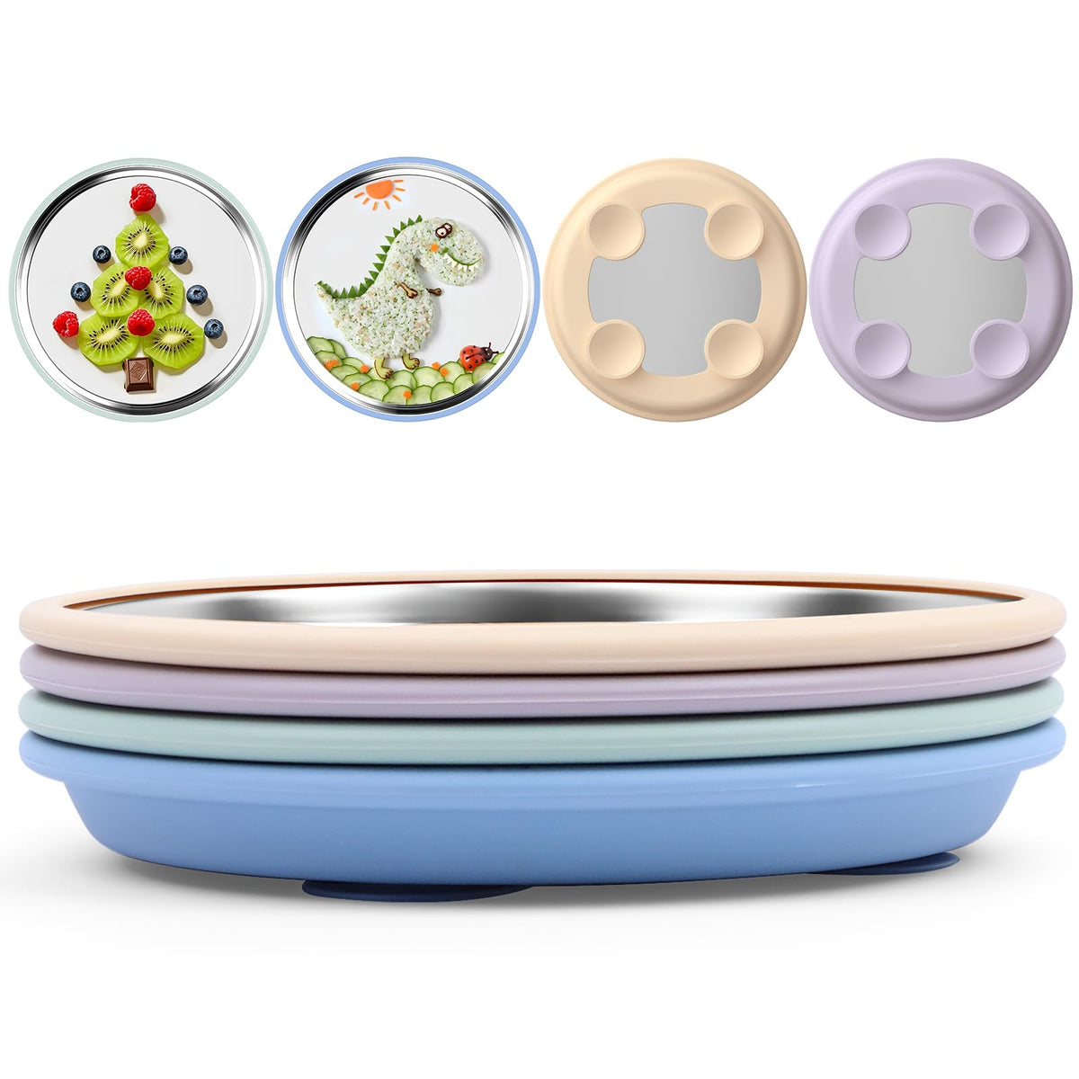 Bakpoco 8-inch suction plate on a high chair tray for mess-free meals