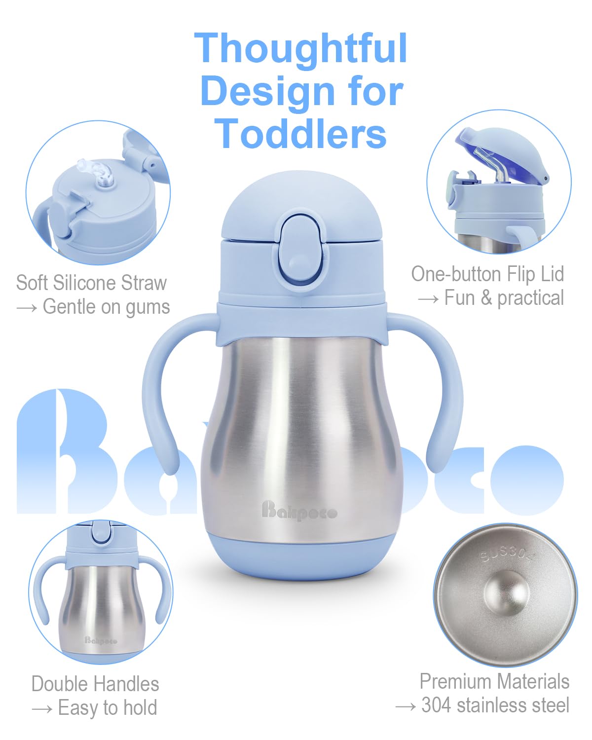 Bakpoco 8oz toddler cup fits car cups and lunchboxes on outings