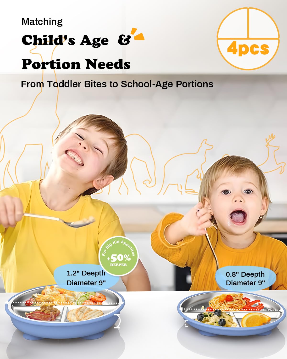 Bakpoco 9-inch deepened divided plate highlighting spacious compartments for balanced toddler meals