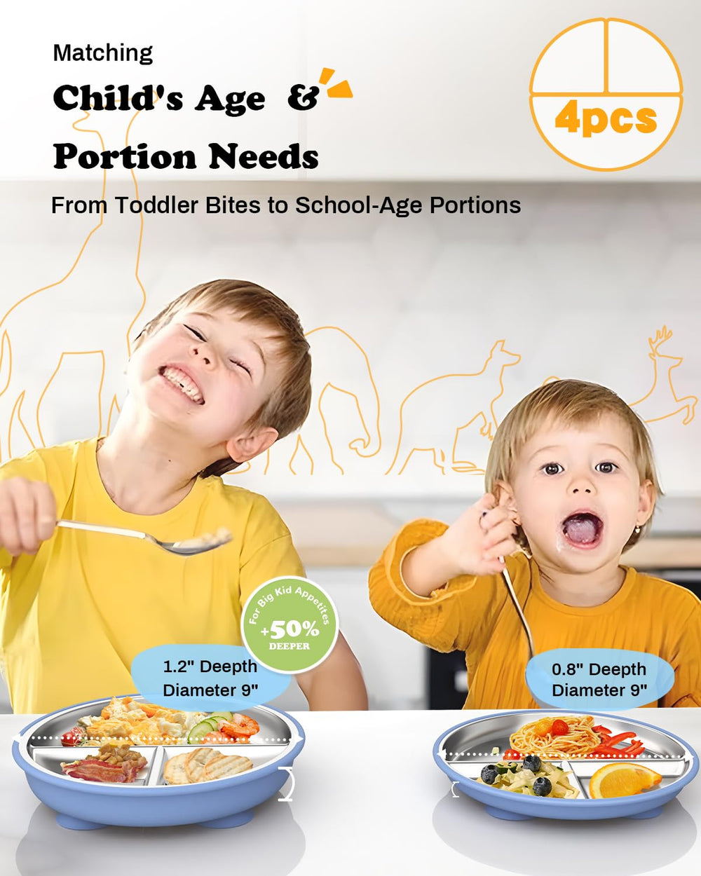 Bakpoco 9-inch deepened divided plate highlighting spacious compartments for balanced toddler meals