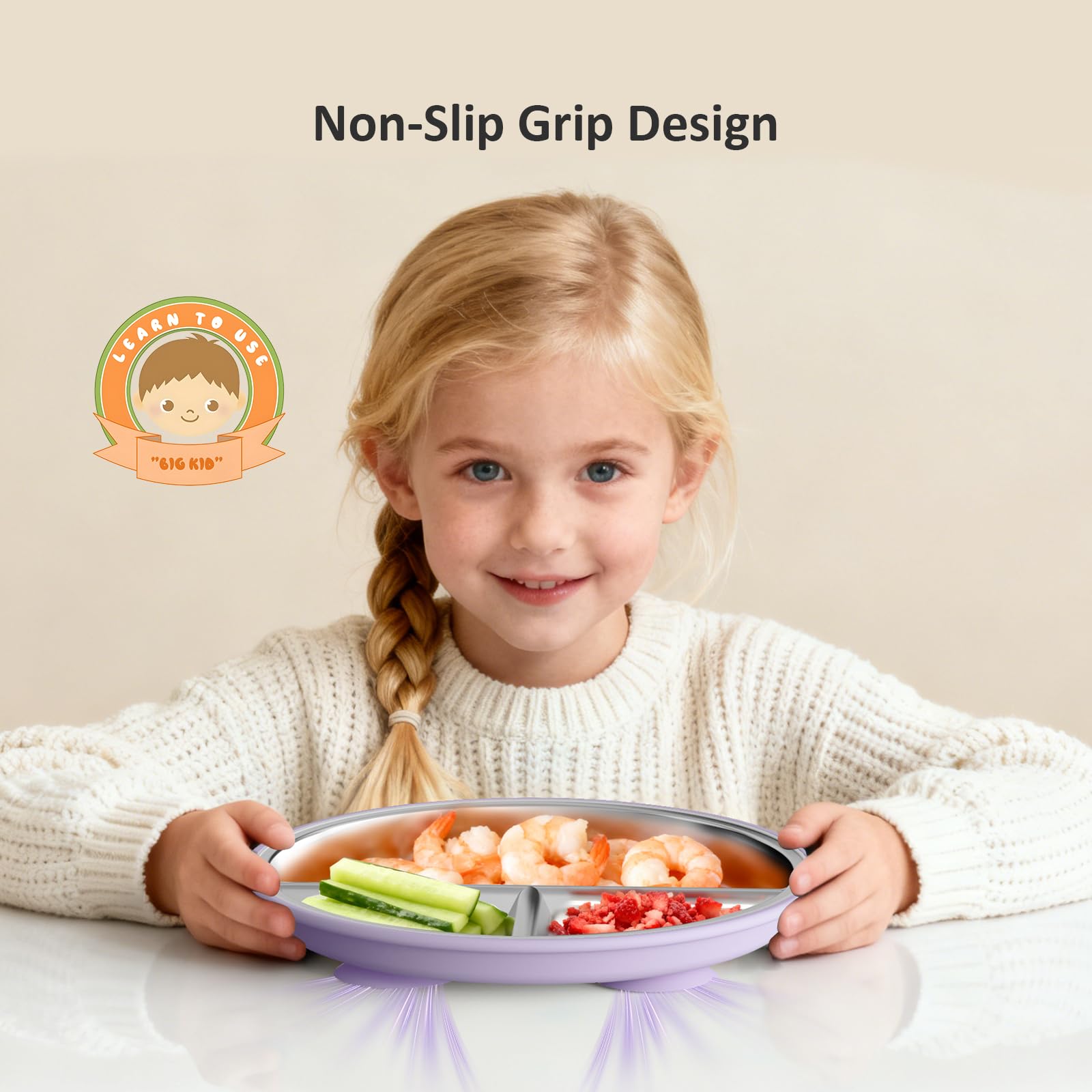 Bakpoco pink and lilac colors on a highchair tray appeal to kids