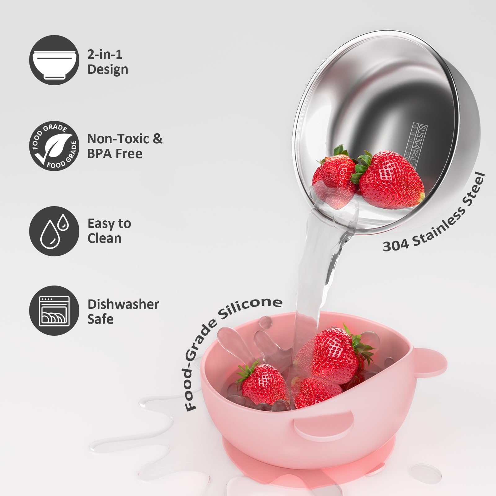 Bakpoco bowls feature bear-ear handles in bright colors for easy grip.