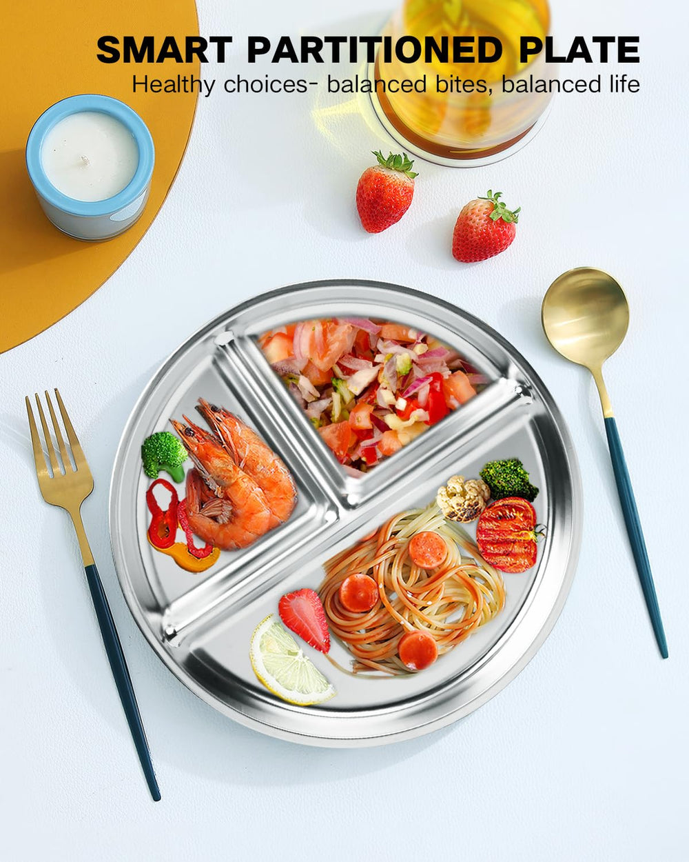 Bakpoco dishwasher-safe stainless steel plate for easy cleanup.