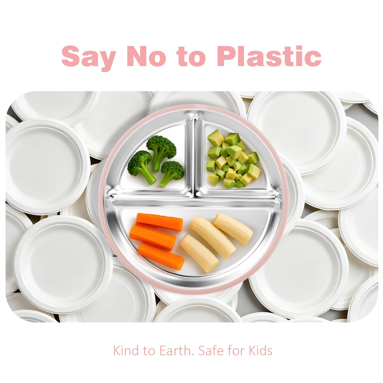 Bakpoco divided toddler plate with three sections helps introduce variety and portion control