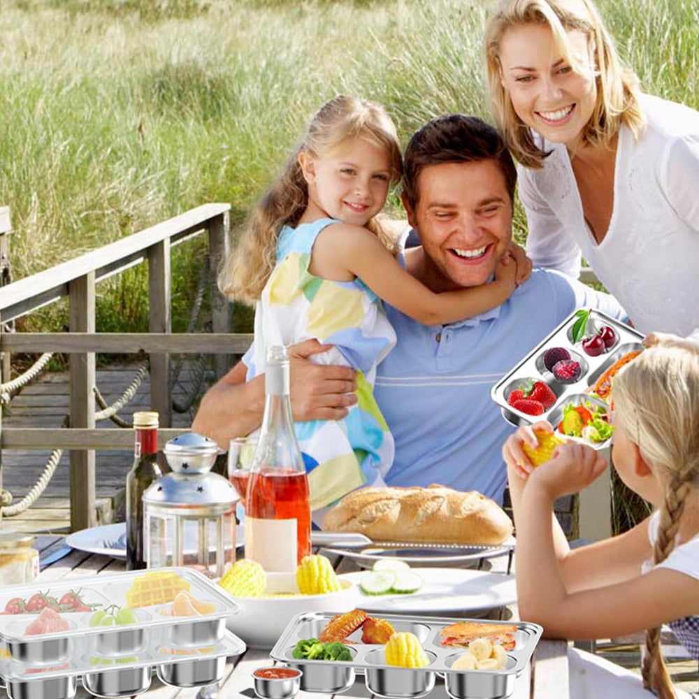 Bakpoco five-compartment plate enables diverse portions and kid-friendly meals.